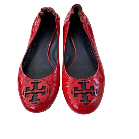 Tory Burch Reva Patent Leather Ballet Flat Shoe Red Size 7.5 - Picture 2 of 9
